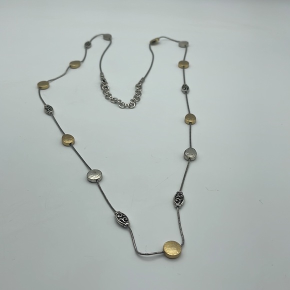 Brighton Mediterranean Long Necklace Chain Hammered Gold & Silver Adjustable - Picture 5 of 6